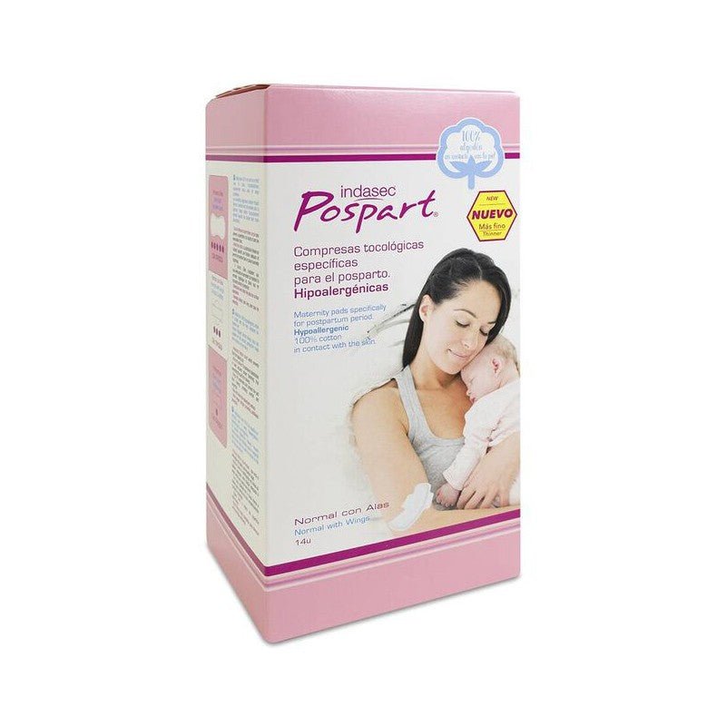 INDASEC POSPART Compresas Algodón Normal con Alas 14 uds-1