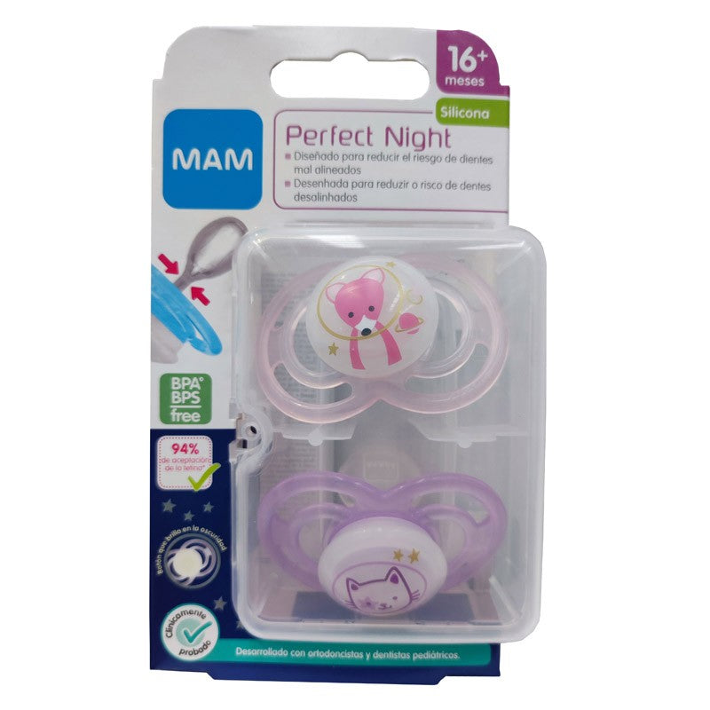 MAM Chupete Perfect Night Silicona + 16 meses Rosa-1