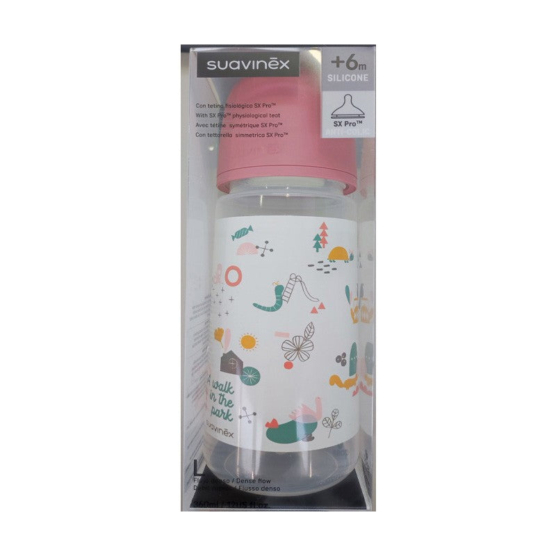 SUAVINEX Biberón 360ml Tetina Fisiológica SX Pro Flujo Denso (L) -Rosa-1