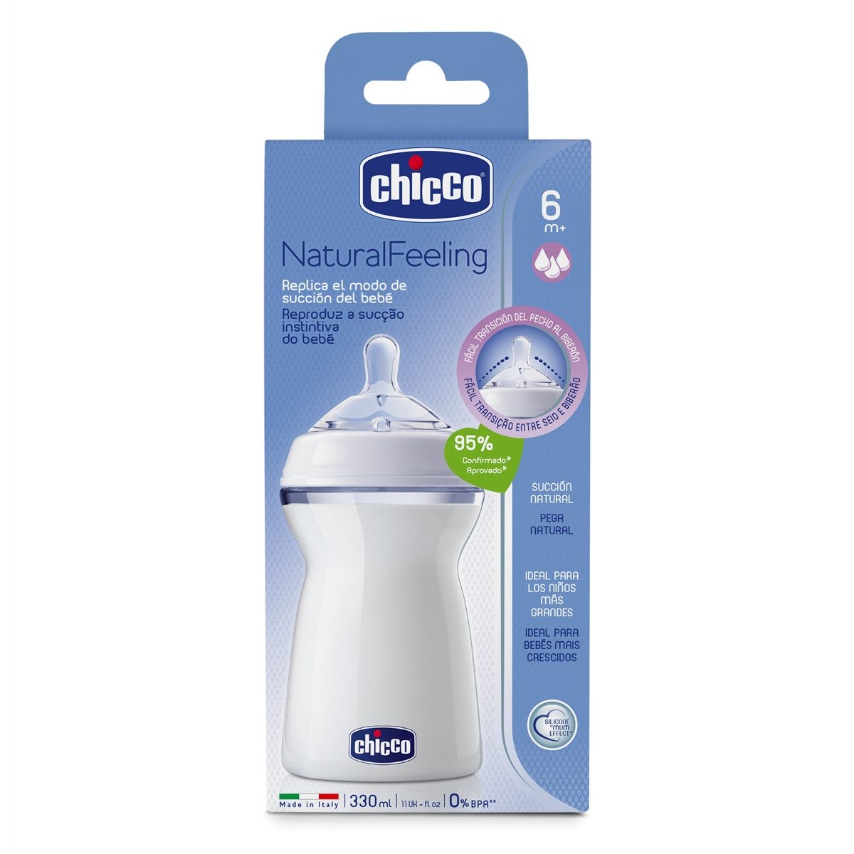 CHICCO Biberon Natural Feeling Débit Rapide 330ML 6 mois+
