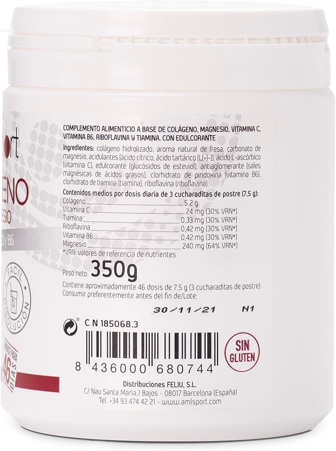 Amlsport Colágeno Con Magnesio Vitamina C B1 B2 B6 350g-8