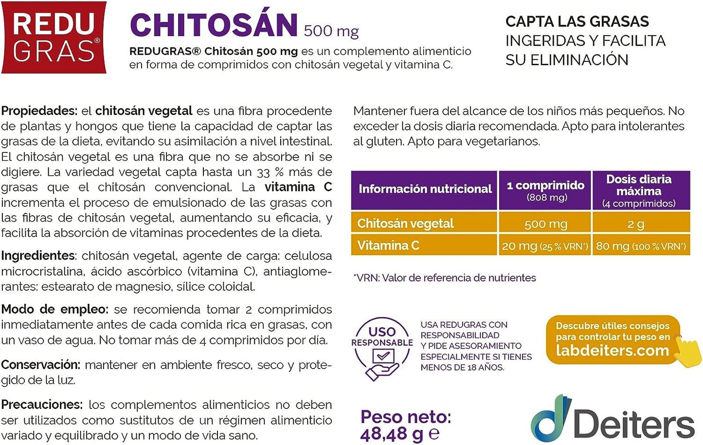Redugras Chitosan Vegetal 60 Compimidos-3