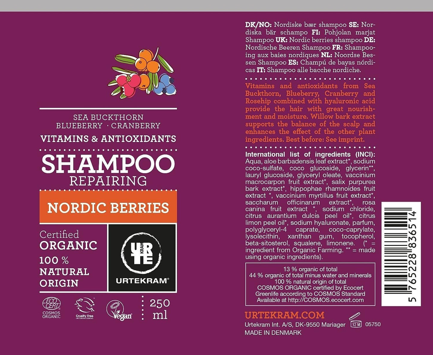 Urtekram Champú Frutos Rojos 250ml-6