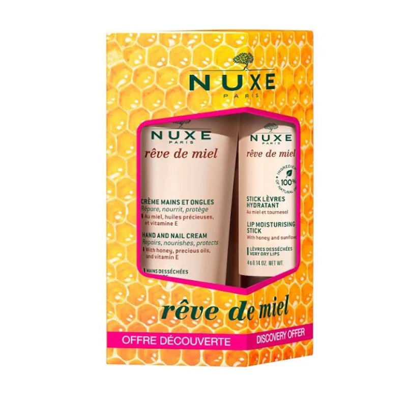 Nuxe Crema de Manos y Uñas Reparadora + Stick de labios Hidratante Rêve de Miel-1