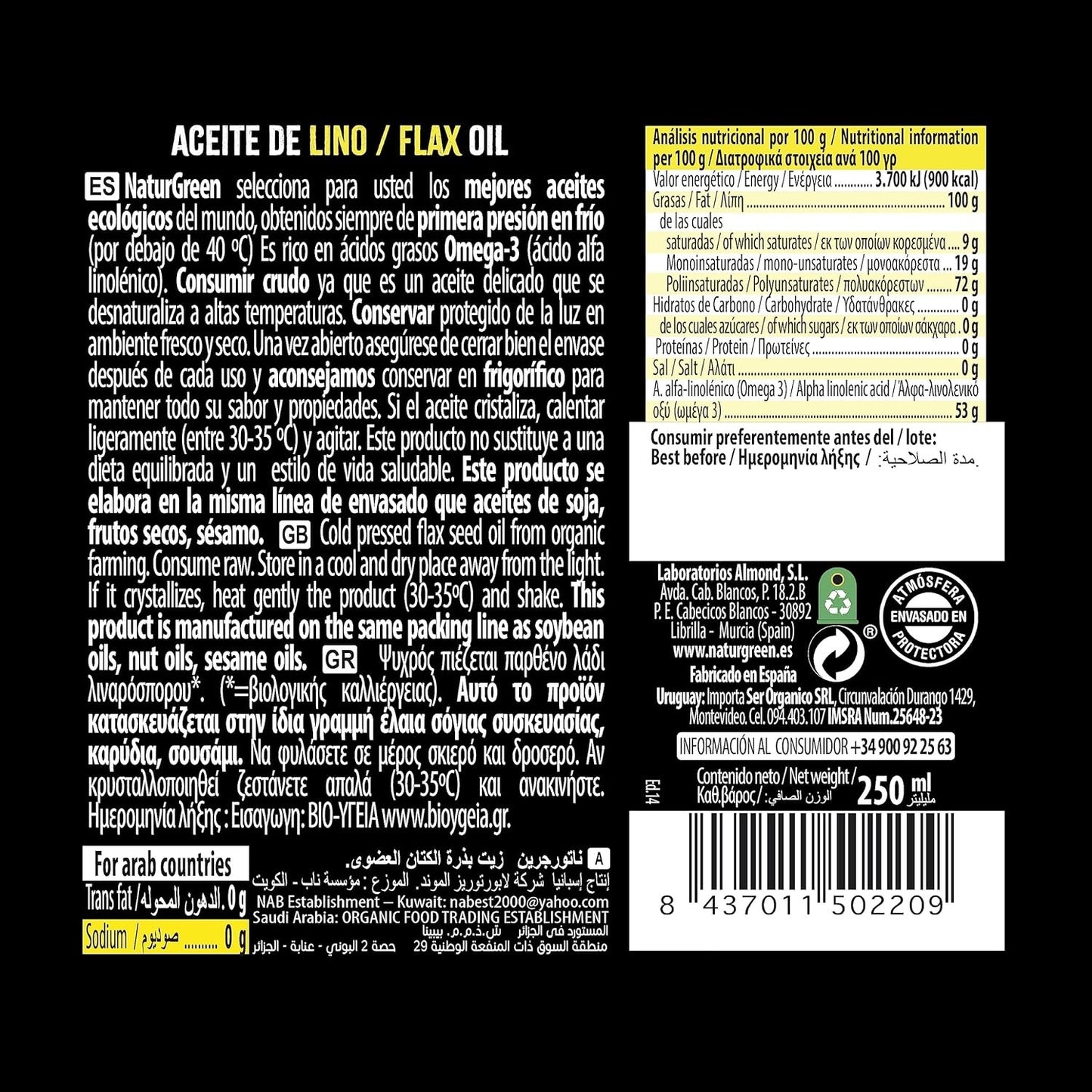 Naturgreen Aceite Lino Bio Organic 250 ml-3