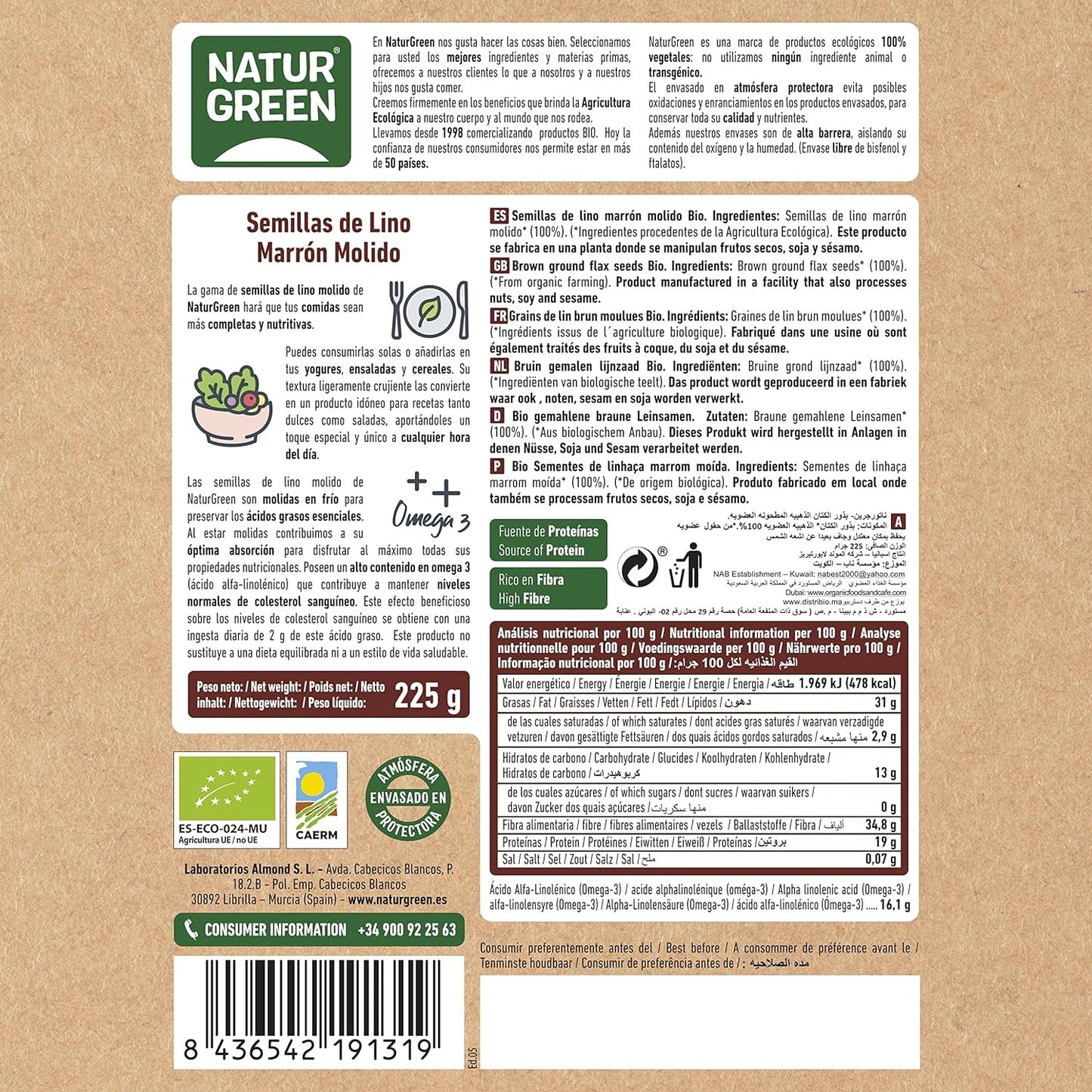 Naturgreen Lino Marrón Molido Bio 225g-4