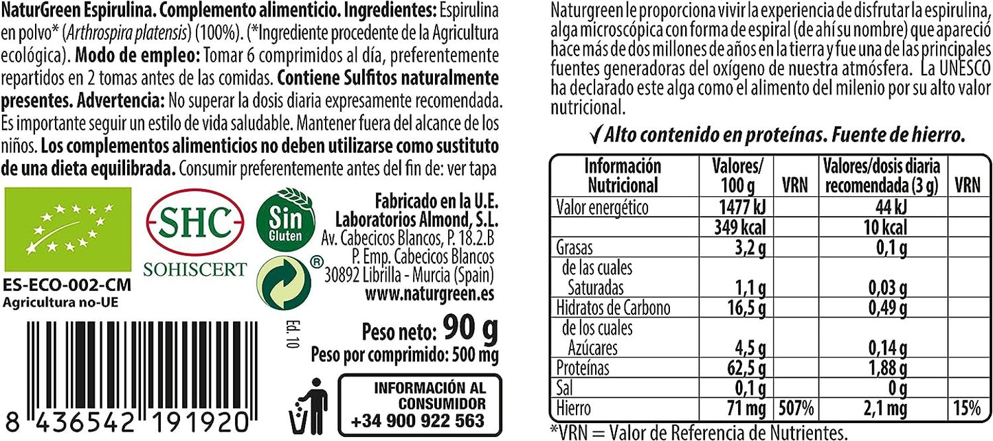 Naturgreen Vita Superlife Espirulina 180 Comprimidos-4