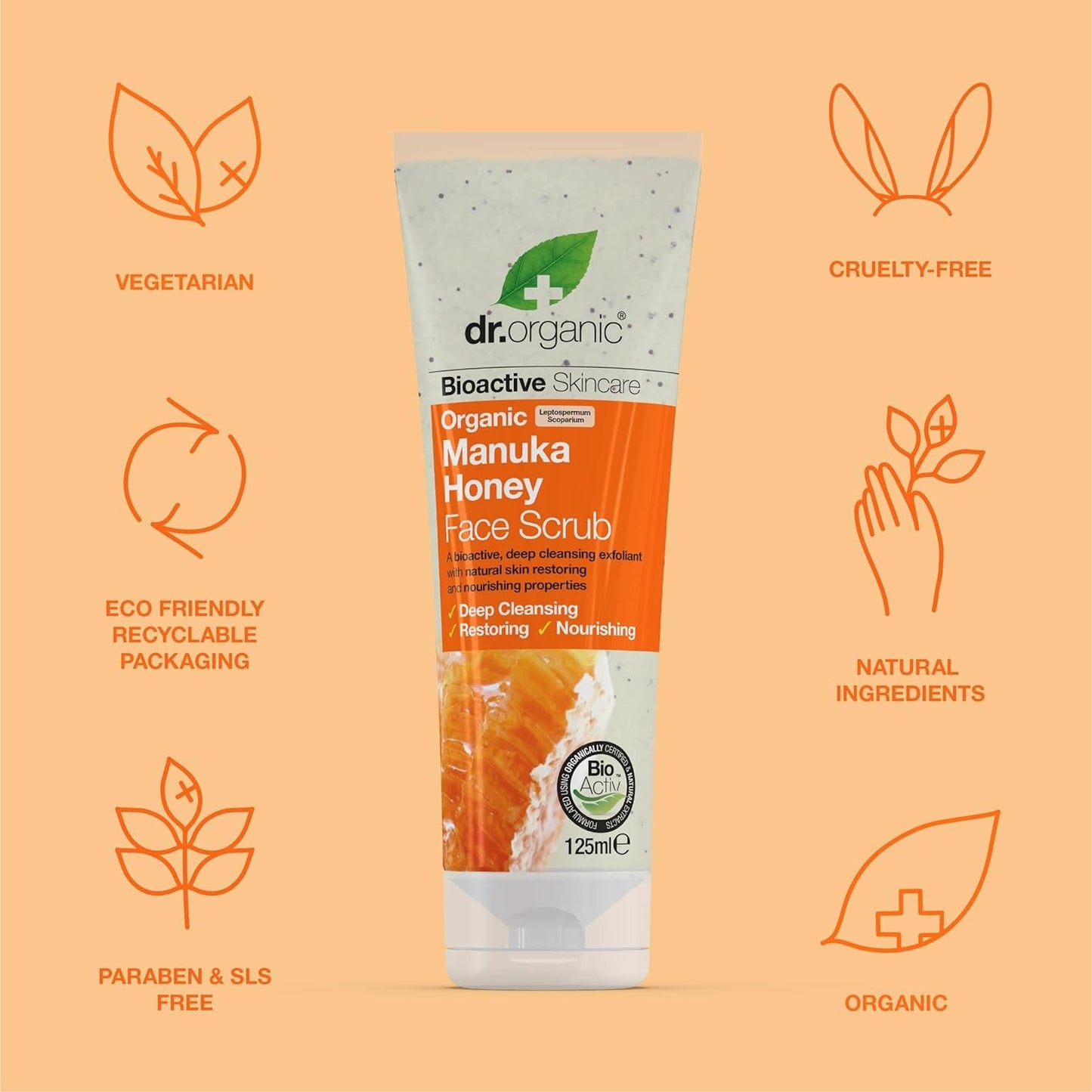 Dr Organic Exfoliante Facial de Miel de Manuka 125 ml-3