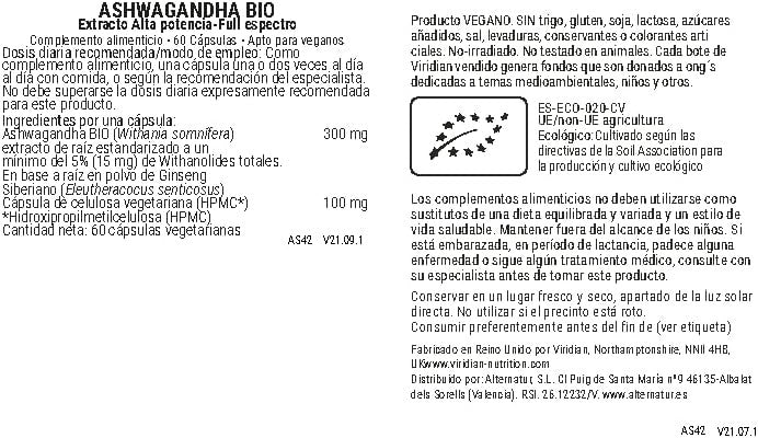 Viridian Ashwagandha Extracto Bio 60 Vcaps-2