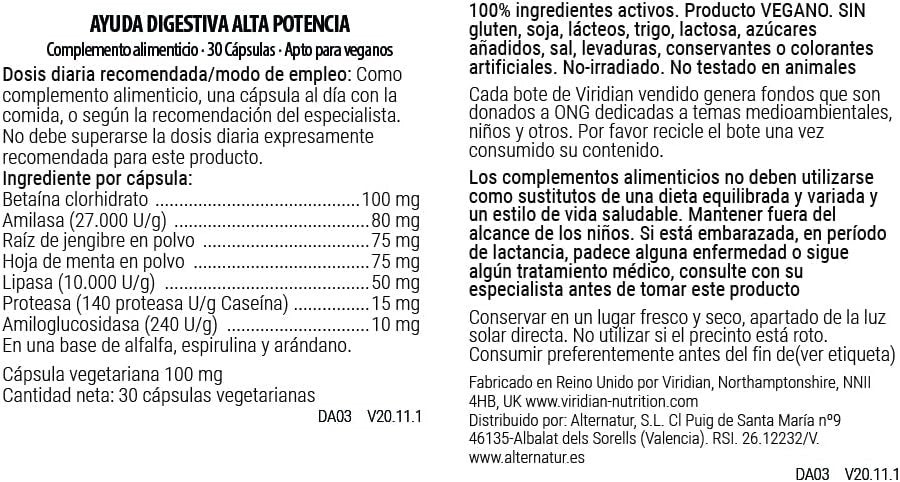 Viridian Ayuda Digestiva Alta Potencia 30 Vcaps-2