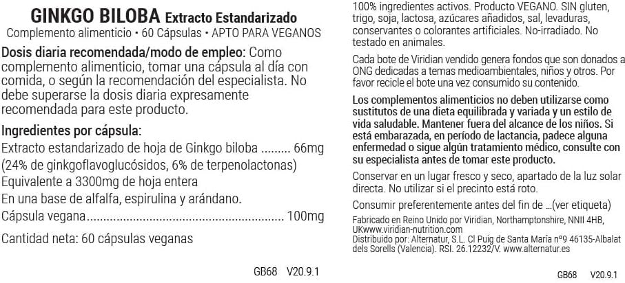 Viridian Ginkgo Biloba Ext. Estandarizado de Hoja 60 Vcaps-2
