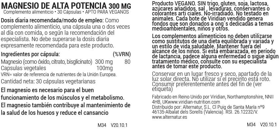 Viridian Magnesio de Alta Potencia 300 Mg 30 Vcaps-2