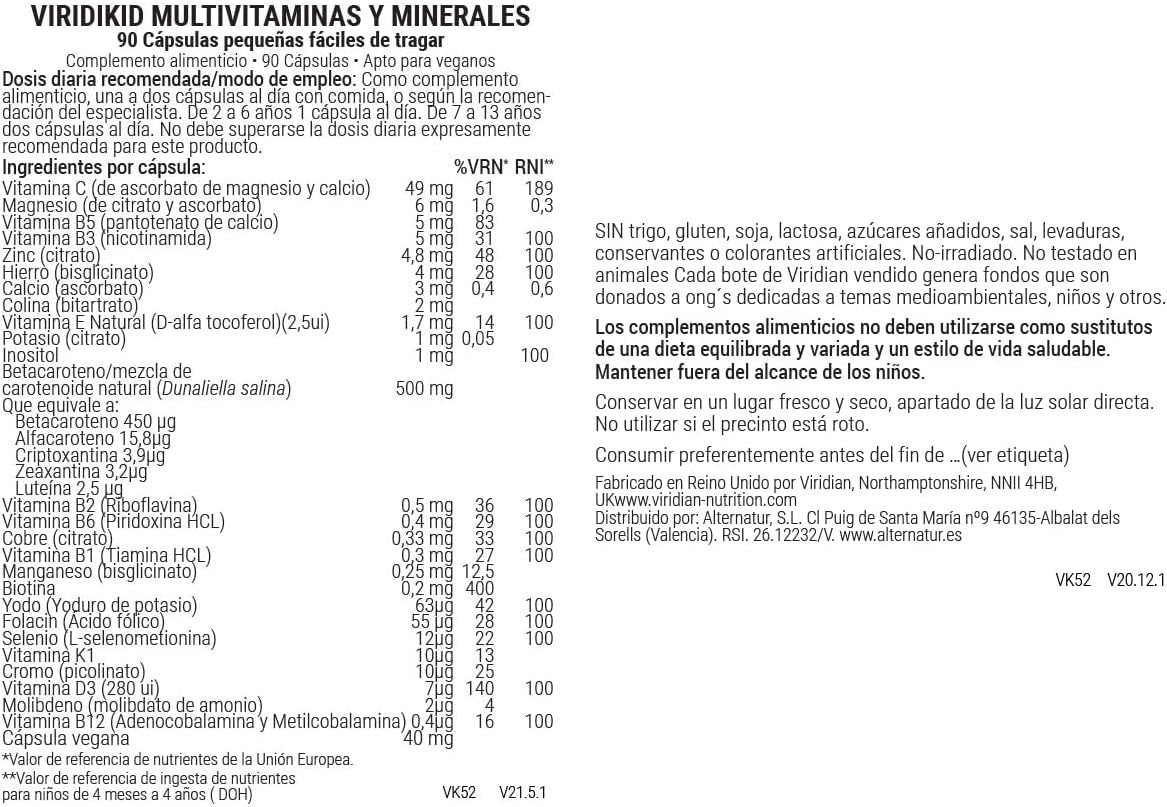 Viridian Viridikid Mulivit Y Minerales Mini 90 Vcaps-2