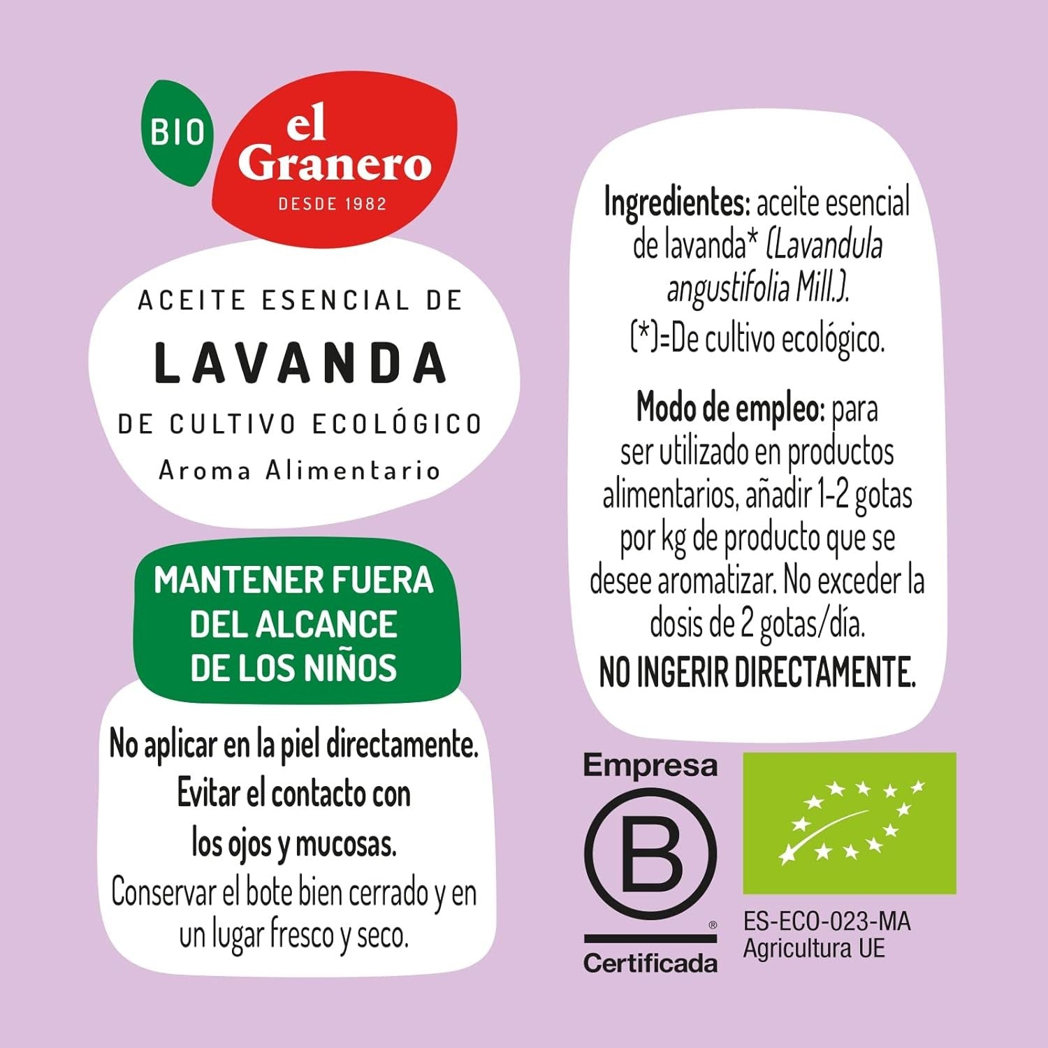 El Granero Integral Aceite Esencial de Lavanda Bio 12 ml-2