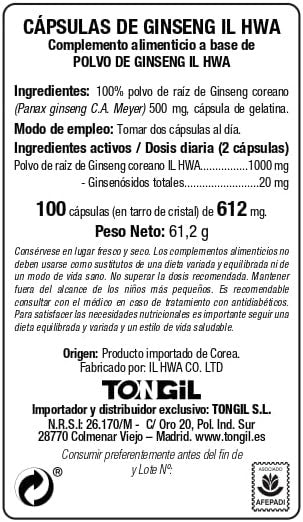 Tongil Ginseng Tarro 100 Cápsulas Il Hwa-4
