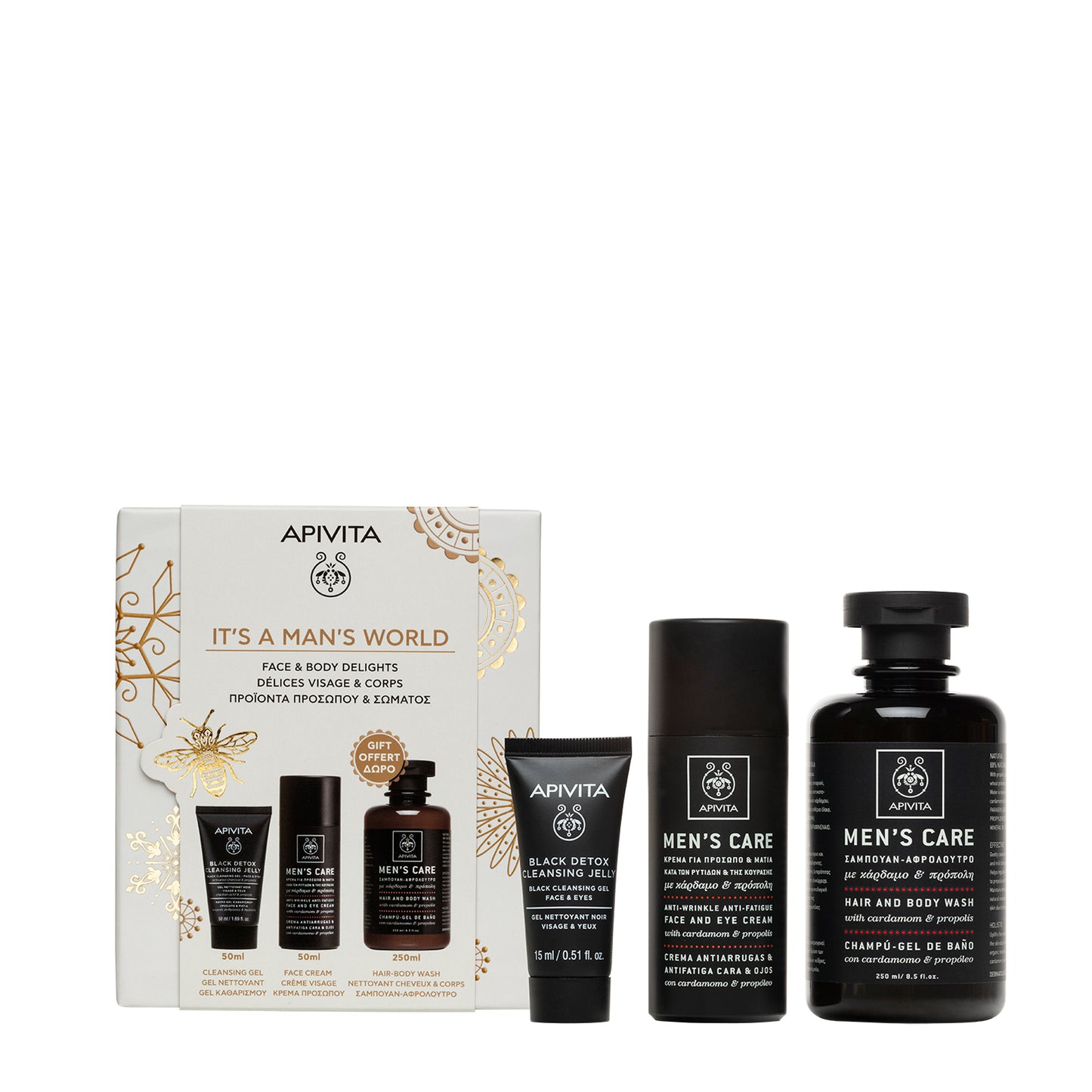 Men'S Care Creme Anti-Idade 50ml + Gel de Limpeza Preto 50ml + PRESENTE Men'S Care Champô Gel 250ml