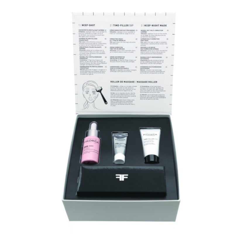 FILORGA Cofre NCEF-Shot Serum 15ml + Time filler 5XP Crema 15ml + NCEF-Night Mascarilla 7ml + Regalo Roller de masaje