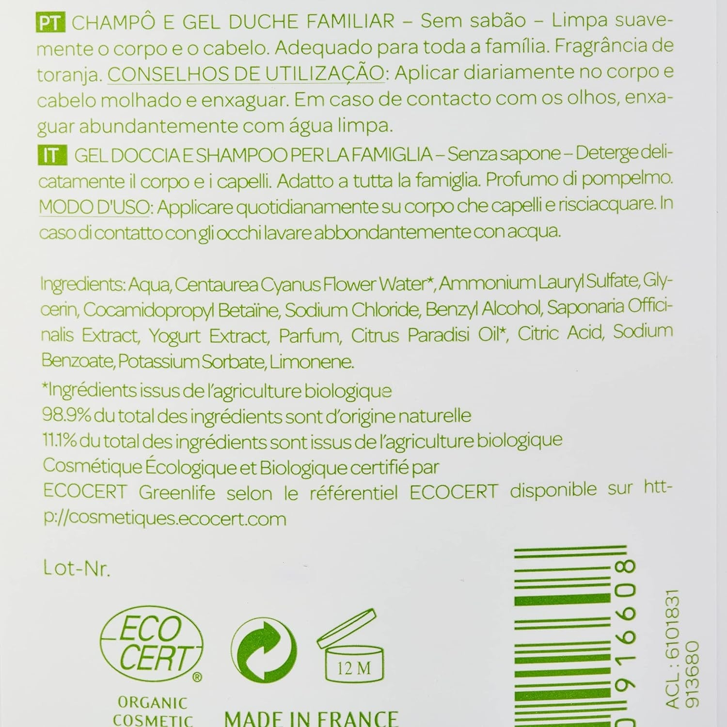 Cattier Gel De Ducha Y Champu Familiar 1 L-5
