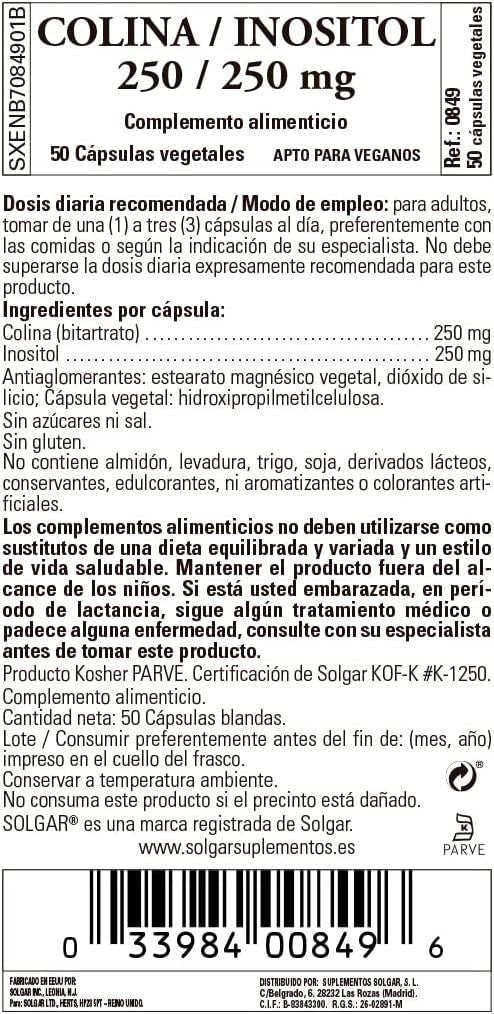 Solgar Colina/Inositol 250 Mg 50 Vcaps-2
