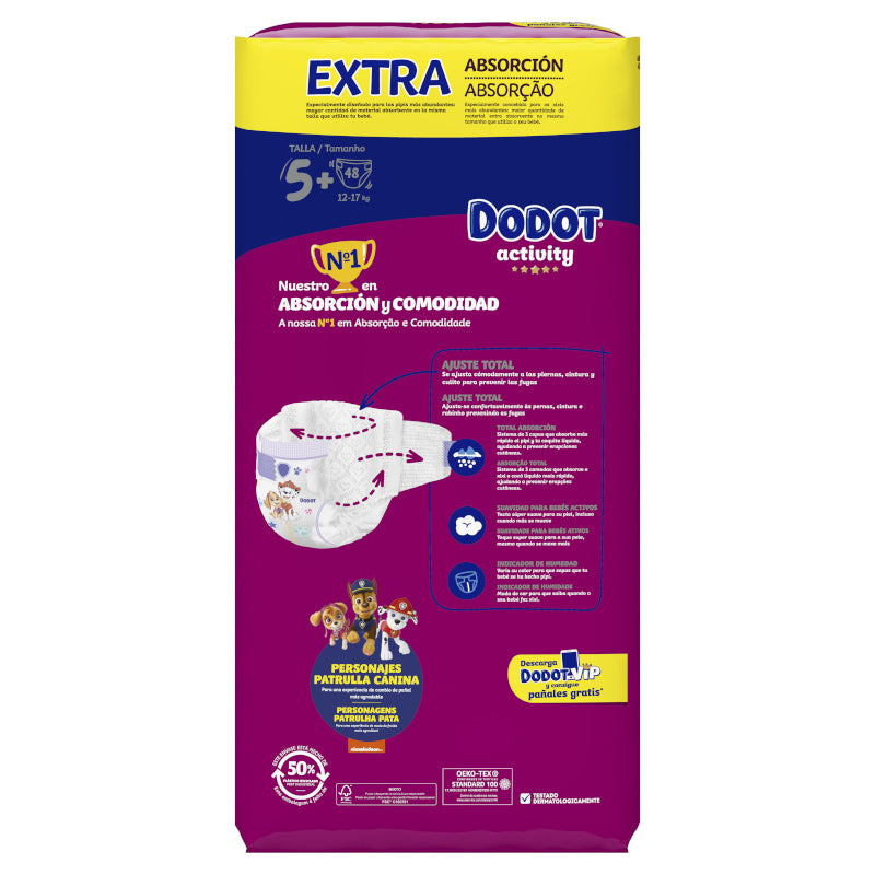 DODOT Pañales Activity Extra Jumbo Pack Talla 5+ 48 unidades-3