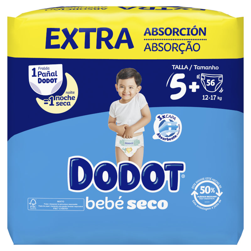 DODOT Bebé Seco Extra Jumbo Pack Talla 5 (56 uds)-2