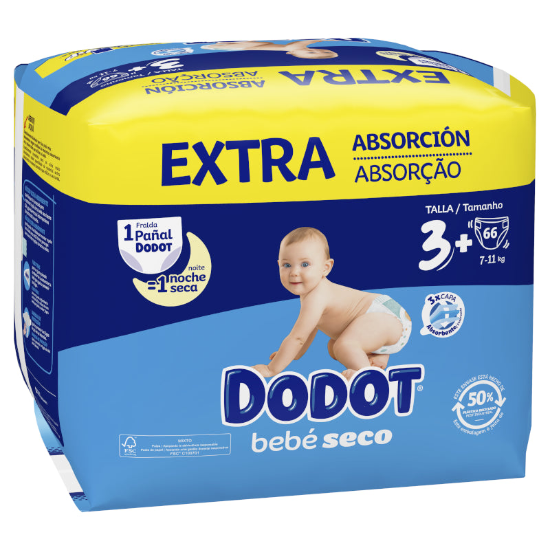 DODOT Bebé Seco Extra Jumbo Pack Talla 3 (66 uds)-1
