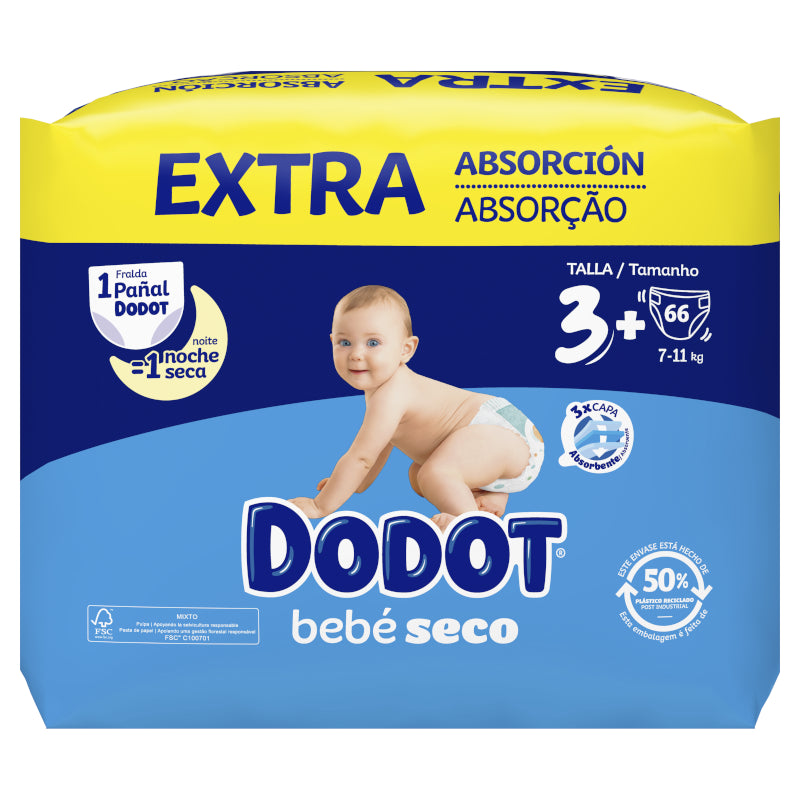 DODOT Bebé Seco Extra Jumbo Pack Talla 3 (66 uds)-2