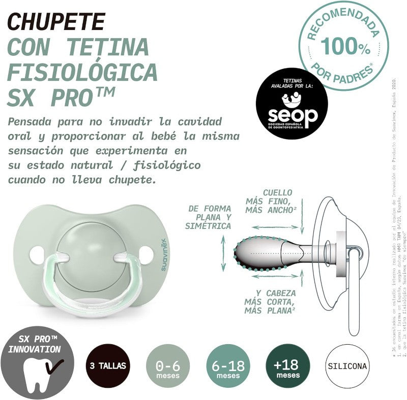 SUAVINEX Chupete SX Pro Tetina Fisiológica Silicona 18+ Meses 2 Unidades (Hoja Verde)-3
