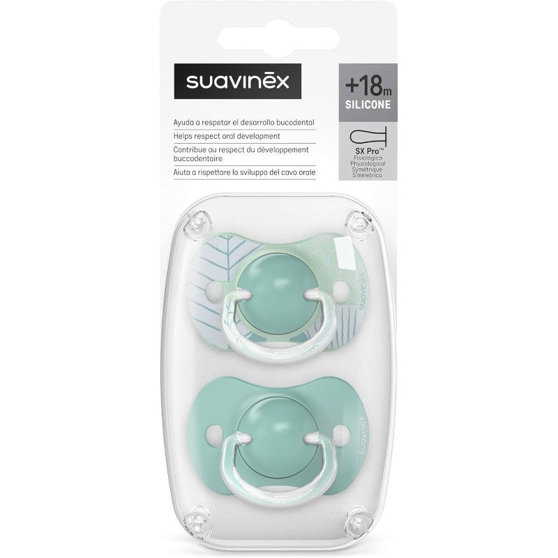SUAVINEX Chupete SX Pro Tetina Fisiológica Silicona 18+ Meses 2 Unidades (Hoja Verde)-1