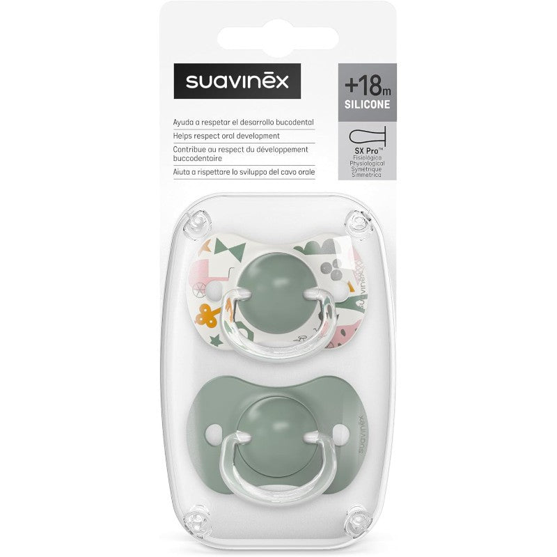 SUAVINEX Chupete SX Pro Tetina Fisiológica Silicona 18+ Meses 2 Unidades (Walk Verde)-1
