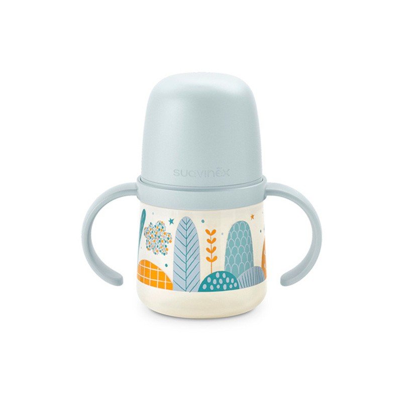 SUAVINEX Biberón First 150ml con Asas y Boquilla Antiderrame +4M (Bosque Azul)-1