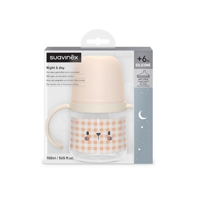 SUAVINEX Biberón First 150ml con Asas y Boquilla Antiderrame +4M (Naranja)-3