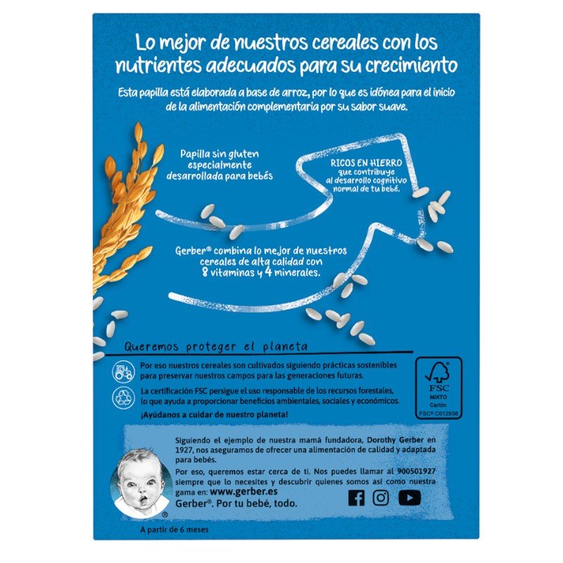GERBER Papillas Crema de Arroz Sin Gluten +6 Meses 250g-2