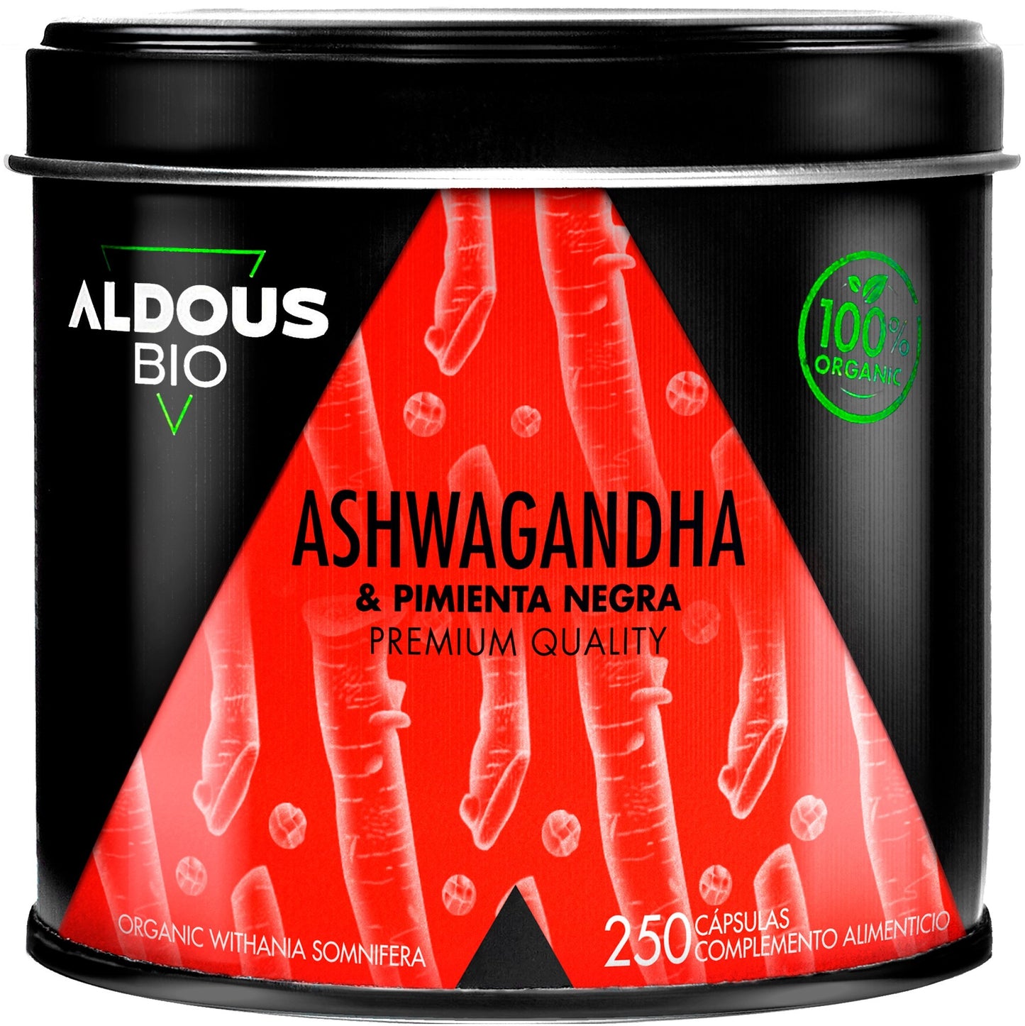 Aldous Ashwagandha Orgánica 2160 mg con Pimienta Negra 250 Cápsulas-1
