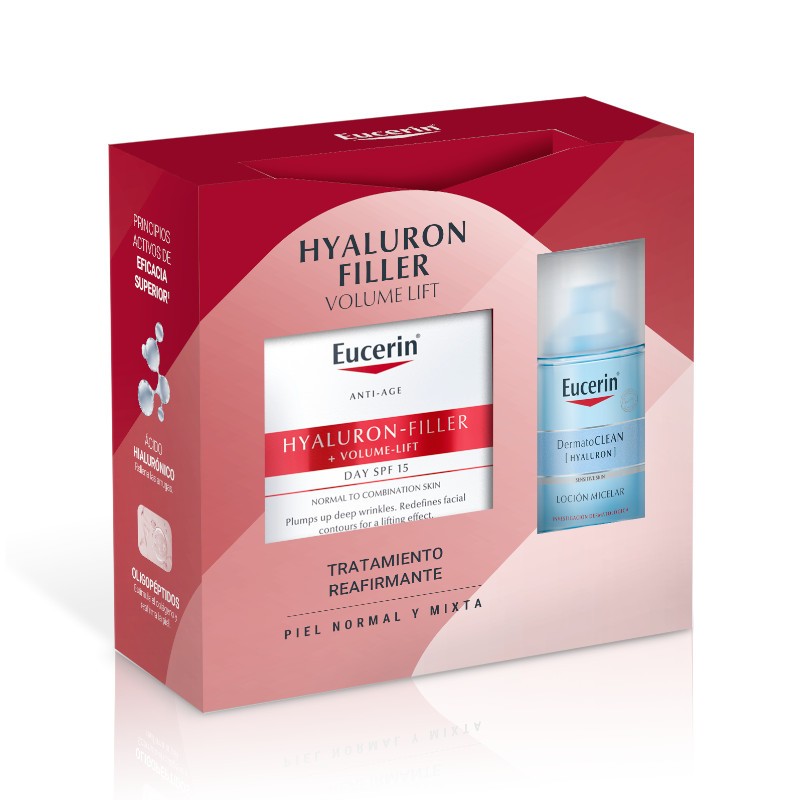 Eucerin Pack Hyaluron-Filler Volume-Lift Crema de Día Piel Normal/Mixta 50ml + Agua Micelar Dermatoclean 400ml-1
