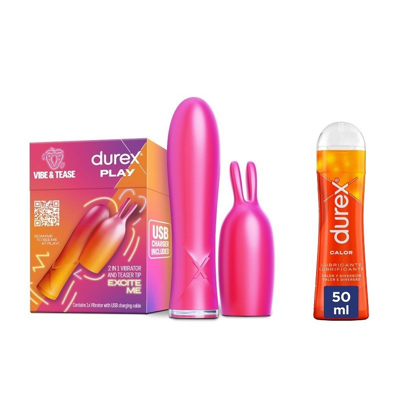 DUREX Pack Conejito Vibrador 2 en 1 + Lubricante Efecto Calor 50ml-2