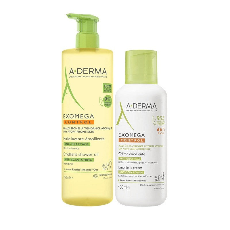 A-DERMA Exomega Control Aceite Limpiador Ducha 750ml + Crema Emoliente 400ml-1
