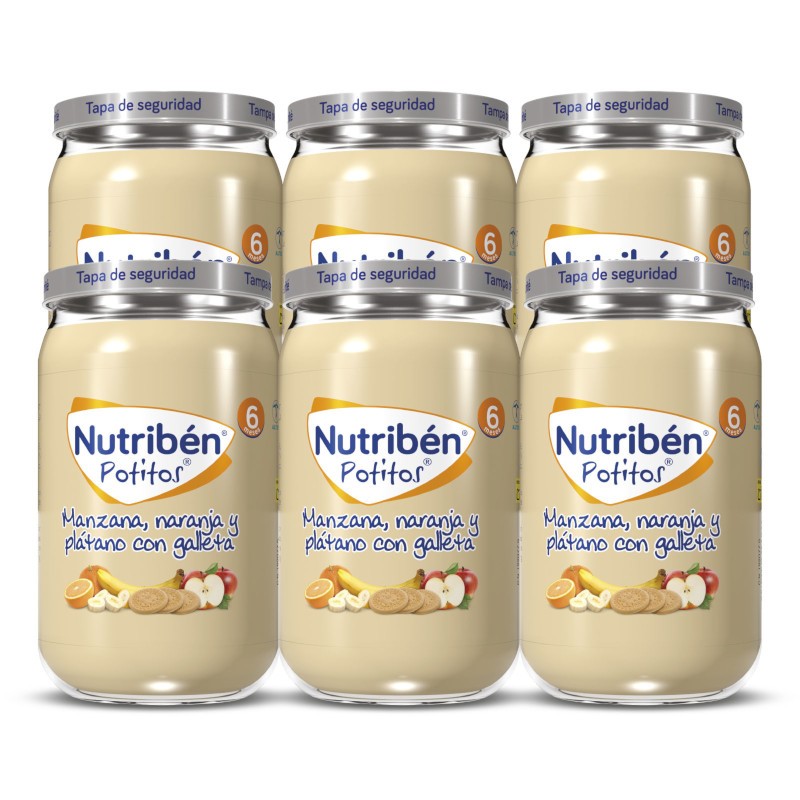 Nutribén Potito Manzana Naranja Platano Galleta 6x235g-1