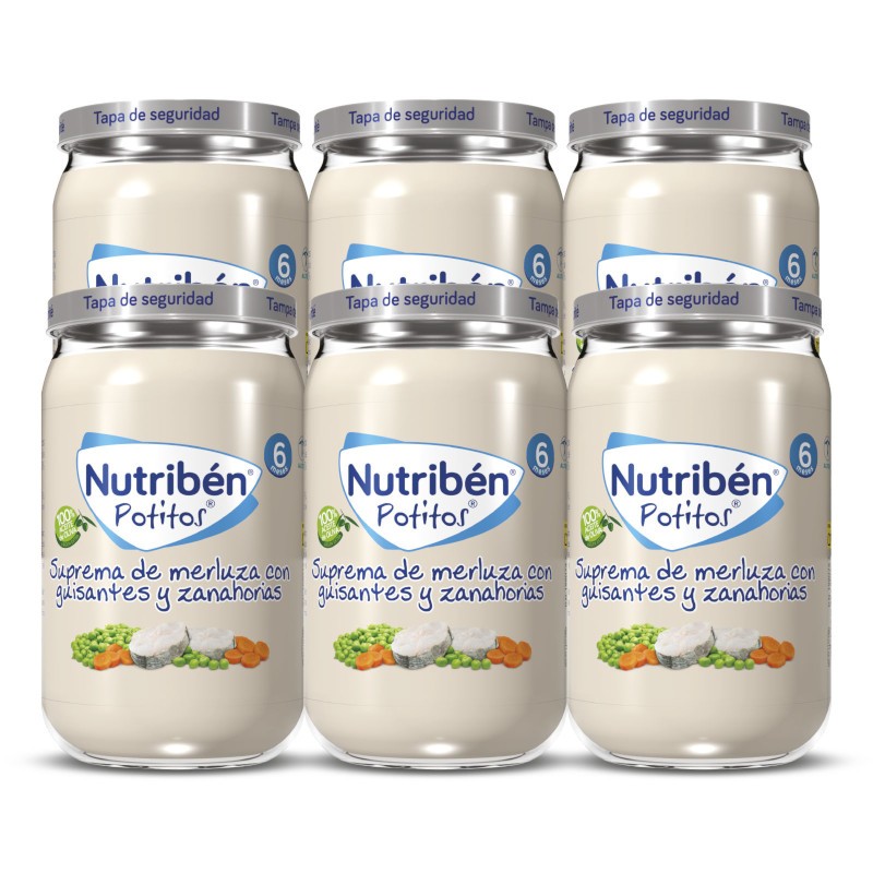 Nutriben Potito de Guisantes y Zanahorias con Merluza 6x235g-1