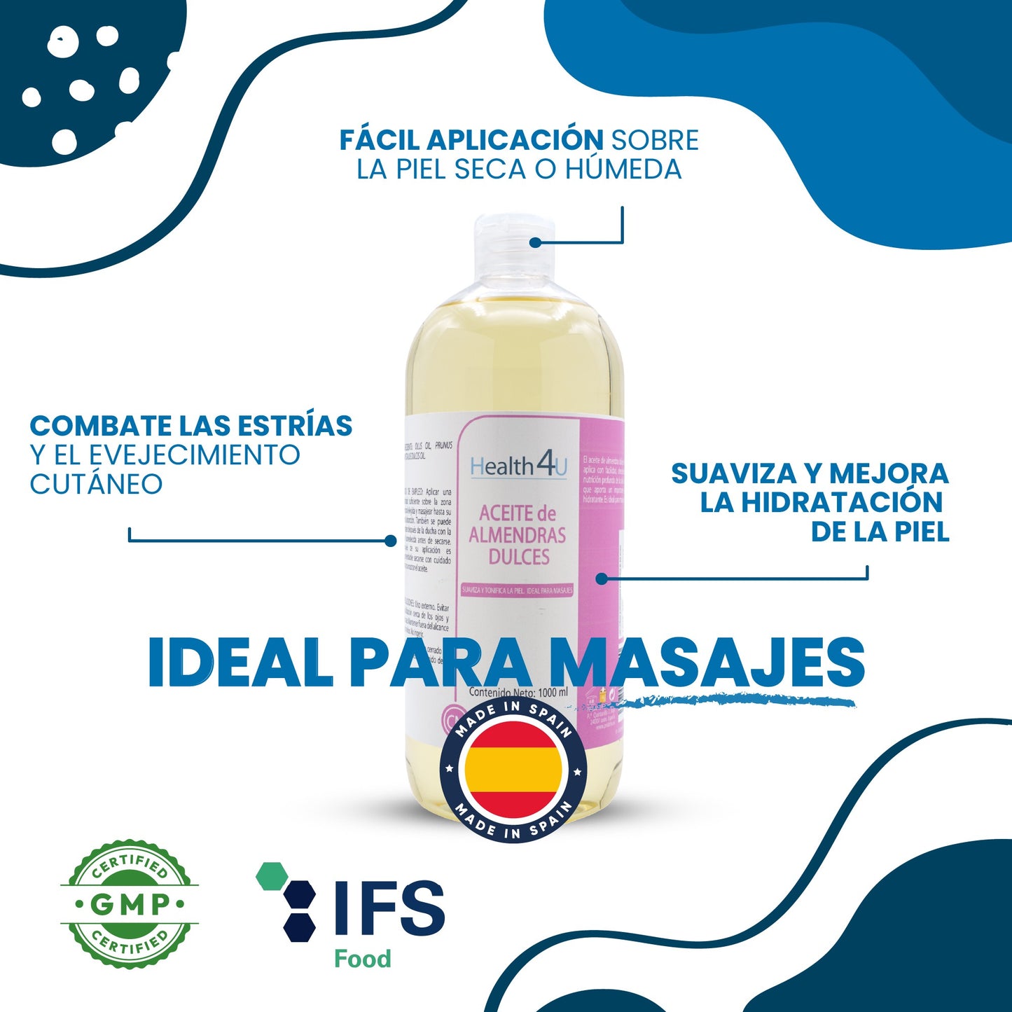 H4U Aceite de Almendras 100% Puro 1 Litro-4