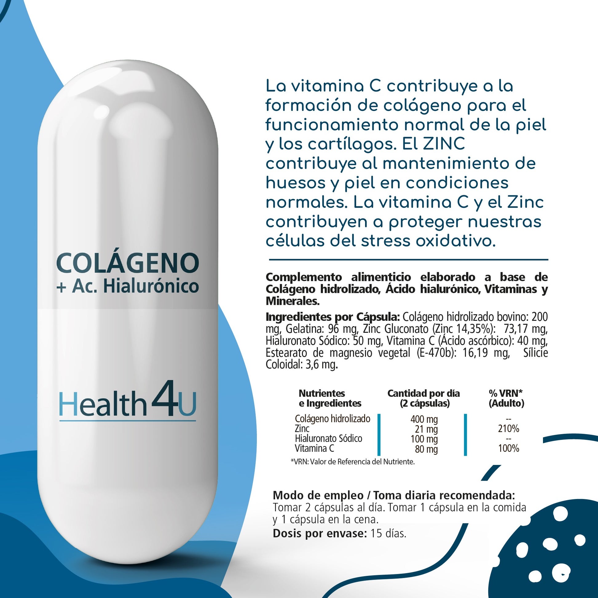 H4U Colágeno + Ácido hialurónico 30 cápsulas-3