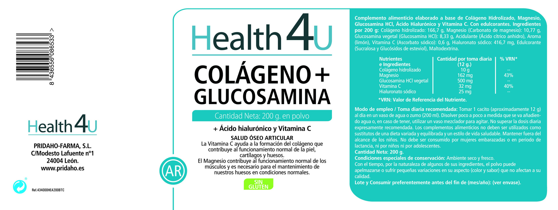 H4U Colágeno + glucosamina en polvo 200 g-2