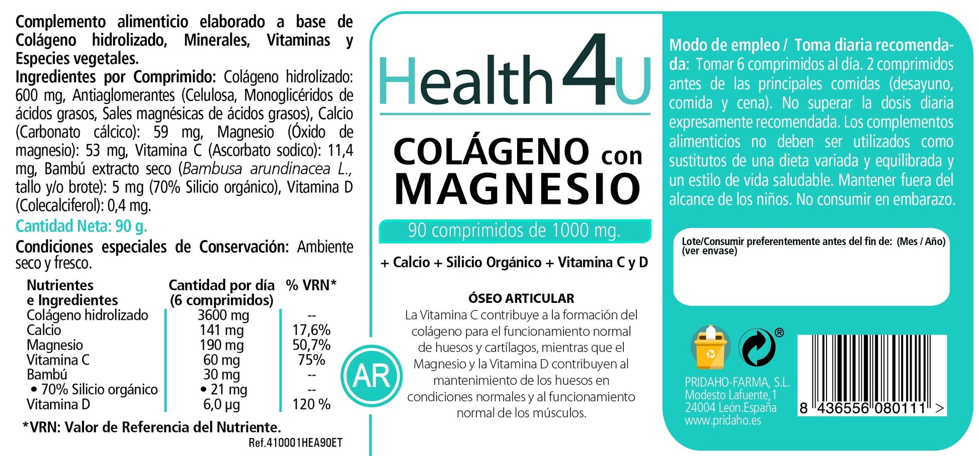 H4U Colágeno con Magnesio 90 comprimidos-2