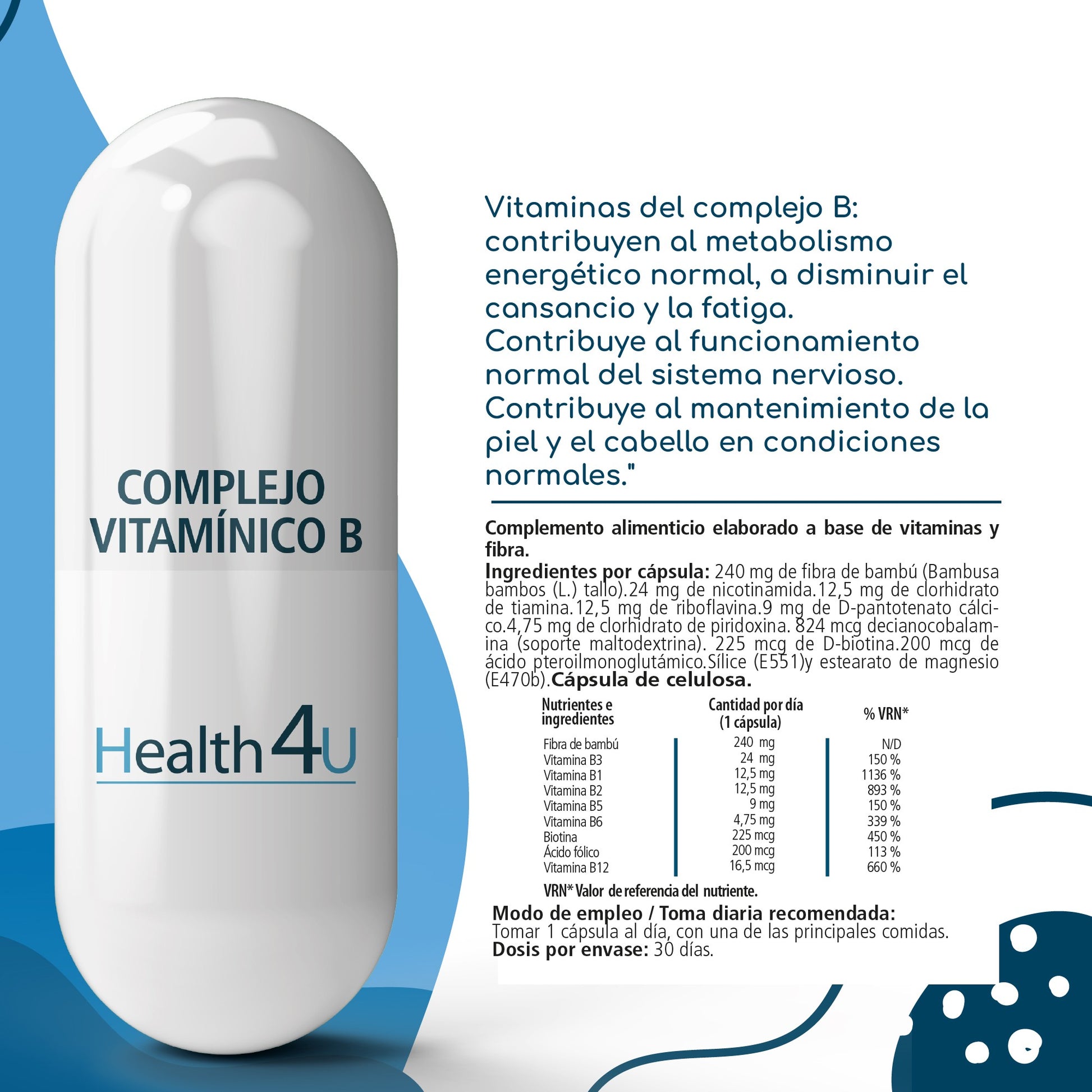 H4U Complejo Vitamínico B 30 cápsulas-3