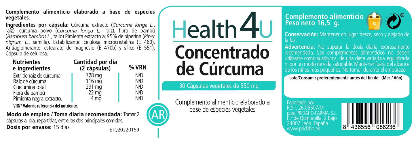 H4U Concentrado de cúrcuma 30 cápsulas vegetales-2