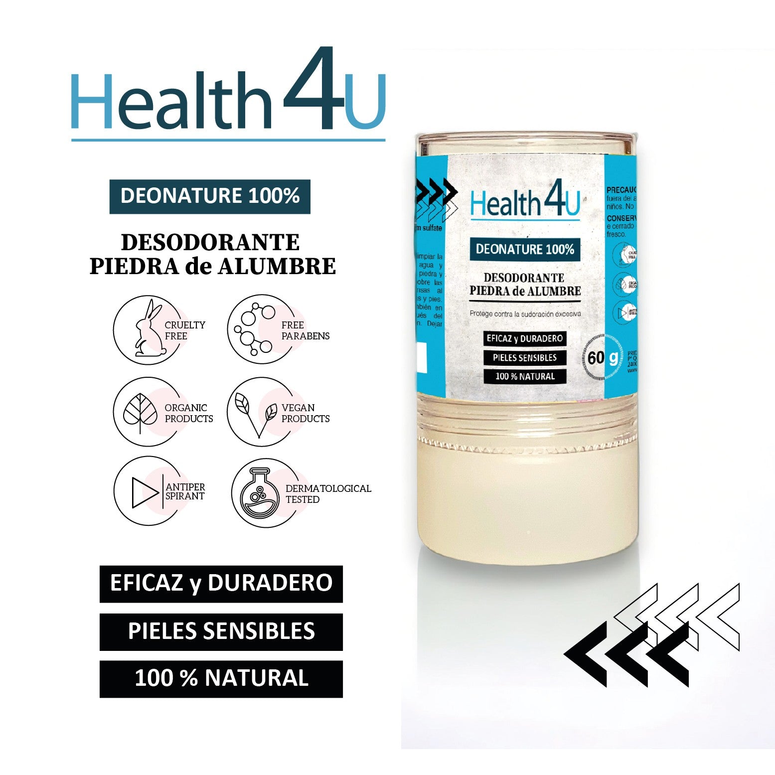 H4U DEONATURE Desodorante Piedra de Alumbre 60 g-2