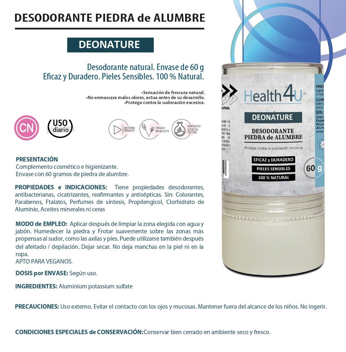 H4U DEONATURE Desodorante Piedra de Alumbre 60 g-3