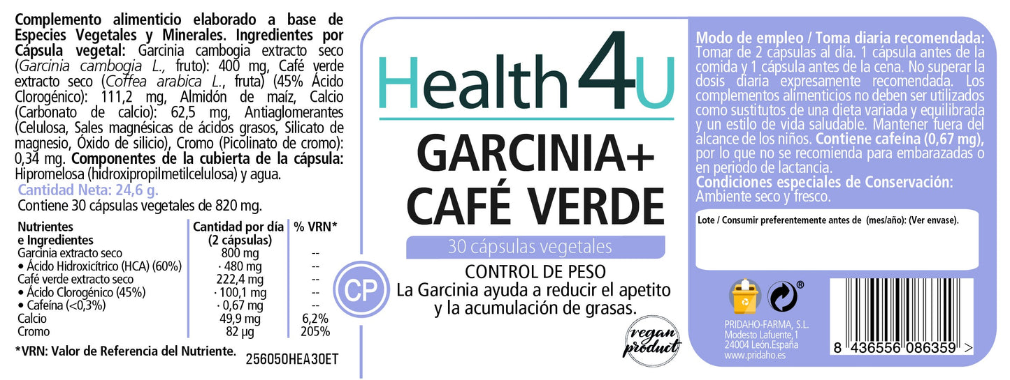 H4U Garcinia + Café verde 30 cápsulas vegetales-2