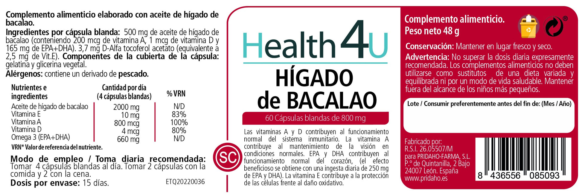 H4U Hígado de Bacalao 60 cápsulas blandas-2