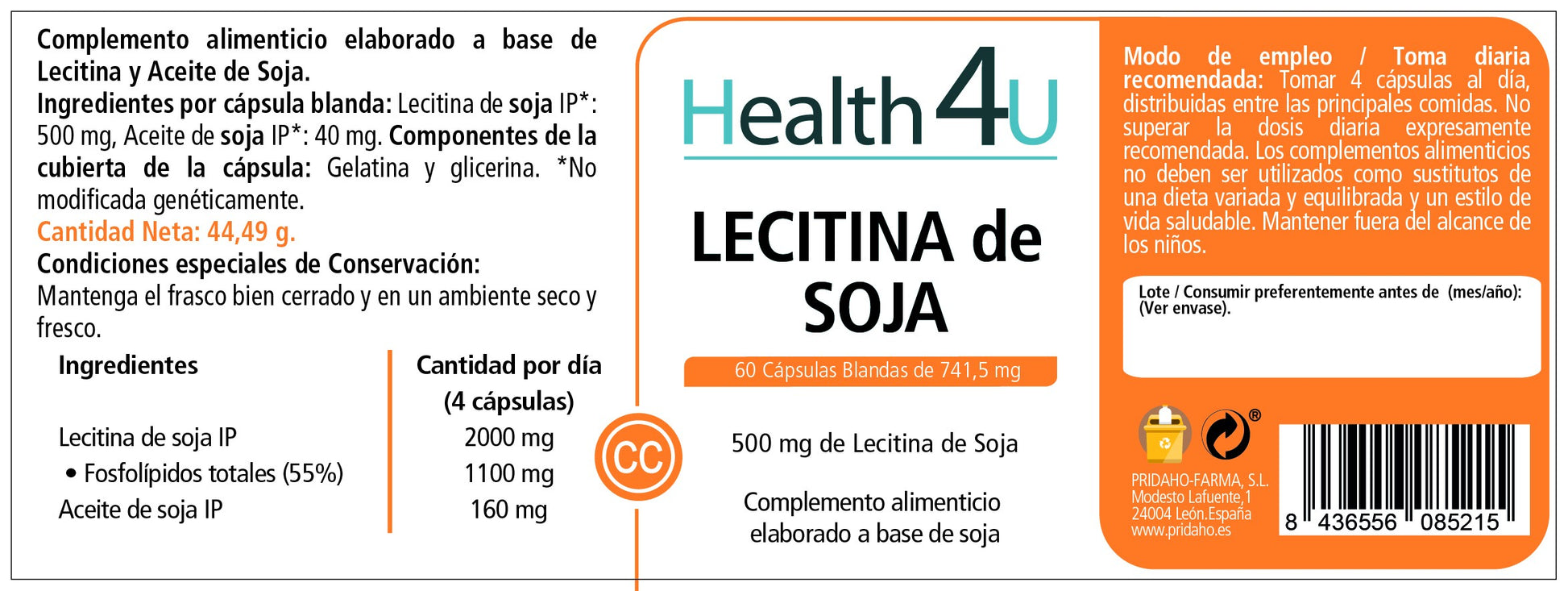 H4U Lecitina de soja 60 cápsulas blandas-2